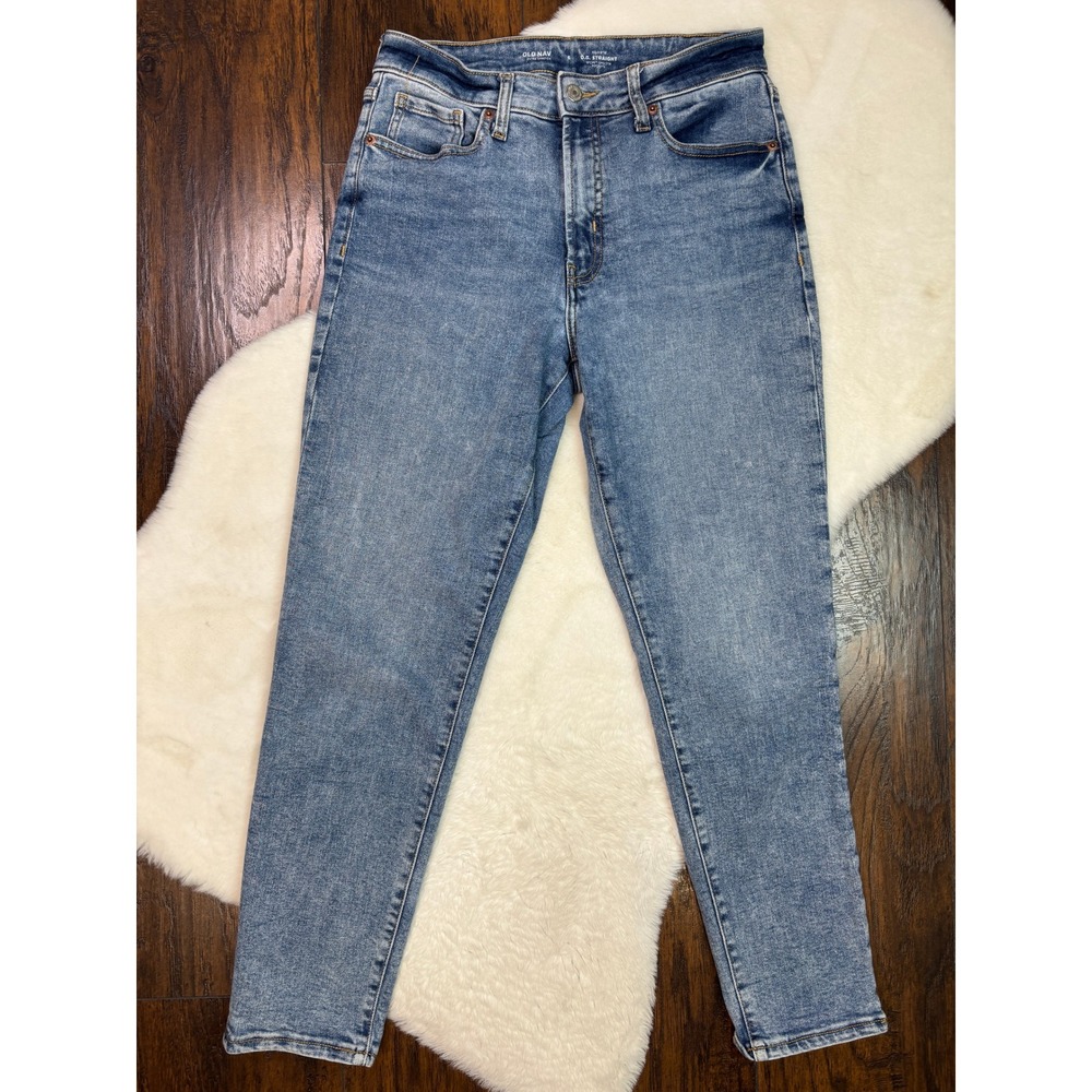 Old Navy O.G. Straight Jeans 6 Blue Acid Wash High Rise Extra Stretch Women